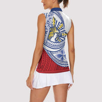 Philippines Eagle Sun Women Sleeveless Polo Shirt Filipino Agila Polynesian Tattoo Flag Color