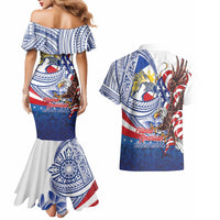 Filipino American History Month Couples Matching Mermaid Dress and Hawaiian Shirt Philippines Agila USA Eagle Mix Flag LT14 - Polynesian Pride
