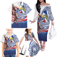 Filipino American History Month Family Matching Off The Shoulder Long Sleeve Dress and Hawaiian Shirt Philippines Agila USA Eagle Mix Flag LT14 - Polynesian Pride
