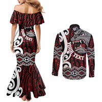 Personalised Aotearoa Bulldog Couples Matching Mermaid Dress and Long Sleeve Button Shirt New Zealand Maori Taniko Art LT14 - Polynesian Pride