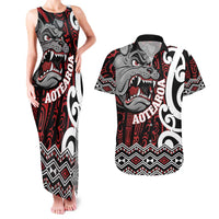 Personalised Aotearoa Bulldog Couples Matching Tank Maxi Dress and Hawaiian Shirt New Zealand Maori Taniko Art LT14 Red - Polynesian Pride