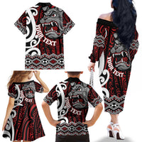 Personalised Aotearoa Bulldog Family Matching Off The Shoulder Long Sleeve Dress and Hawaiian Shirt New Zealand Maori Taniko Art LT14 - Polynesian Pride