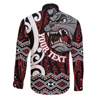 Personalised Aotearoa Bulldog Family Matching Off The Shoulder Long Sleeve Dress and Hawaiian Shirt New Zealand Maori Taniko Art LT14 - Polynesian Pride