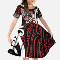 Personalised Aotearoa Bulldog Family Matching Off Shoulder Maxi Dress and Hawaiian Shirt New Zealand Maori Taniko Art LT14 Daughter's Dress Red - Polynesian Pride