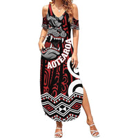 Personalised Aotearoa Bulldog Family Matching Summer Maxi Dress and Hawaiian Shirt New Zealand Maori Taniko Art LT14 Mom's Dress Red - Polynesian Pride