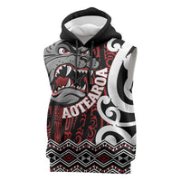 Personalised Aotearoa Bulldog Sleeveless Hoodie New Zealand Maori Taniko Art LT14 Red - Polynesian Pride