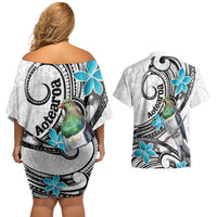 Aotearoa Te Ika-a-Maui Couples Matching Off Shoulder Short Dress and Hawaiian Shirt South Island Kekeru Maori Koru LT14 - Polynesian Pride