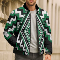 Green New Zealand Taniko Poutama Patikitiki Bomber Puffer Jacket - Polynesian Pride