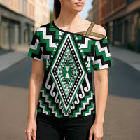 Green New Zealand Taniko Poutama Patikitiki Cross Shoulder Shirt - Polynesian Pride