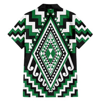 Green Aotearoa Taniko Poutama Patikitiki Family Matching Off Shoulder Short Dress and Hawaiian Shirt LT14 - Polynesian Pride