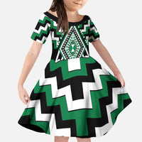 Green Aotearoa Taniko Poutama Patikitiki Family Matching Puletasi and Hawaiian Shirt