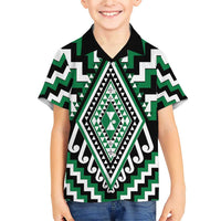 Green Aotearoa Taniko Poutama Patikitiki Family Matching Short Sleeve Bodycon Dress and Hawaiian Shirt LT14 Son's Shirt Green - Polynesian Pride