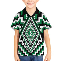 Green Aotearoa Taniko Poutama Patikitiki Family Matching Summer Maxi Dress and Hawaiian Shirt LT14 Son's Shirt Green - Polynesian Pride