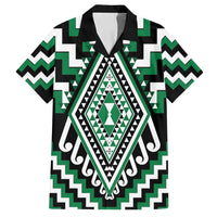 Green Aotearoa Taniko Poutama Patikitiki Family Matching Tank Maxi Dress and Hawaiian Shirt LT14 Dad's Shirt - Short Sleeve Green - Polynesian Pride