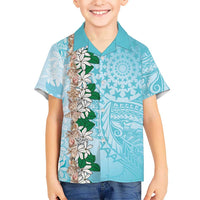 Cook Islands Tiare Maori With Conch Shell Family Matching Off Shoulder Maxi Dress and Hawaiian Shirt Pasifika Fest Polynesian Tattoo Turquoise LT14 Son's Shirt Turquoise - Polynesian Pride