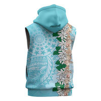 Cook Islands Tiare Maori With Conch Shell Sleeveless Zip Hoodie Pasifika Fest Polynesian Tattoo Turquoise