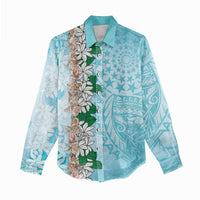 Cook Islands Tiare Maori With Conch Shell Women Casual Shirt Pasifika Fest Polynesian Tattoo Turquoise