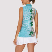 Cook Islands Tiare Maori With Conch Shell Women Sleeveless Polo Shirt Pasifika Fest Polynesian Tattoo Turquoise LT14 - Polynesian Pride