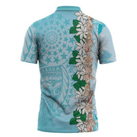 Cook Islands Tiare Maori With Conch Shell Zipper Polo Shirt Pasifika Fest Polynesian Tattoo Turquoise