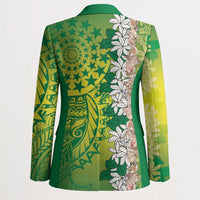 Cook Islands Tiare Maori With Conch Shell Blazer Pasifika Fest Polynesian Tattoo Green