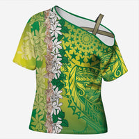 Cook Islands Tiare Maori With Conch Shell Cross Shoulder Shirt Pasifika Fest Polynesian Tattoo Green