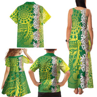 Cook Islands Tiare Maori With Conch Shell Family Matching Tank Maxi Dress and Hawaiian Shirt Pasifika Fest Polynesian Tattoo Green LT14 - Polynesian Pride