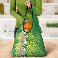 Cook Islands Tiare Maori With Conch Shell Grocery Bag Pasifika Fest Polynesian Tattoo Green