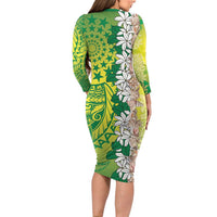 Cook Islands Tiare Maori With Conch Shell Long Sleeve Bodycon Dress Pasifika Fest Polynesian Tattoo Green