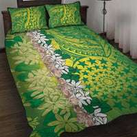 Cook Islands Tiare Maori With Conch Shell Quilt Bed Set Pasifika Fest Polynesian Tattoo Green