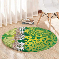 Cook Islands Tiare Maori With Conch Shell Round Carpet Pasifika Fest Polynesian Tattoo Green LT14 - Polynesian Pride