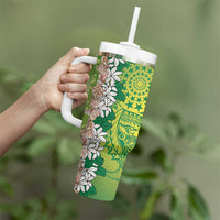 Cook Islands Tiare Maori With Conch Shell Tumbler With Handle Pasifika Fest Polynesian Tattoo Green