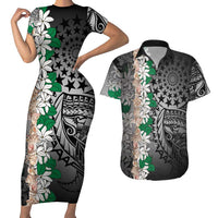 Cook Islands Tiare Maori With Conch Shell Couples Matching Short Sleeve Bodycon Dress and Hawaiian Shirt Pasifika Fest Polynesian Tattoo Black LT14 Black - Polynesian Pride