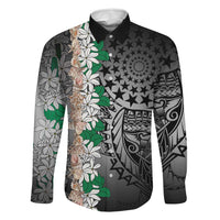 Cook Islands Tiare Maori With Conch Shell Family Matching Mermaid Dress and Hawaiian Shirt Pasifika Fest Polynesian Tattoo Black LT14 Dad's Shirt - Long Sleeve Black - Polynesian Pride