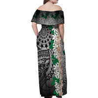 Cook Islands Tiare Maori With Conch Shell Family Matching Off Shoulder Maxi Dress and Hawaiian Shirt Pasifika Fest Polynesian Tattoo Black LT14 - Polynesian Pride