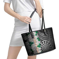 Cook Islands Tiare Maori With Conch Shell Leather Tote Bag Pasifika Fest Polynesian Tattoo Black