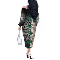 Cook Islands Tiare Maori With Conch Shell Off The Shoulder Long Sleeve Dress Pasifika Fest Polynesian Tattoo Black