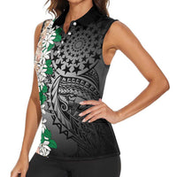 Cook Islands Tiare Maori With Conch Shell Women Sleeveless Polo Shirt Pasifika Fest Polynesian Tattoo Black