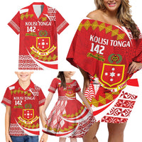 Personalised Kolisi Tonga College Atele Family Matching Off Shoulder Short Dress and Hawaiian Shirt Mate Maa Tonga 142 Years Anniversary LT14 - Polynesian Pride