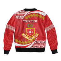 Personalised Kolisi Tonga College Atele Sleeve Zip Bomber Jacket Mate Maa Tonga 142 Years Anniversary
