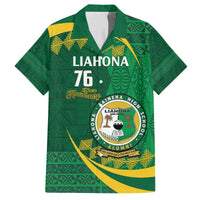 Personalised Tonga Liahona-Saineha High School Family Matching Off The Shoulder Long Sleeve Dress and Hawaiian Shirt Happy 76 Years Anniversary LT14 Dad's Shirt - Short Sleeve Green - Polynesian Pride