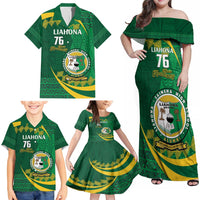 Personalised Tonga Liahona-Saineha High School Family Matching Off Shoulder Maxi Dress and Hawaiian Shirt Happy 76 Years Anniversary LT14 - Polynesian Pride