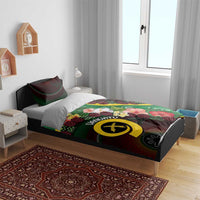 Long God Yumi Stanap Vanuatu Bedding Set Tropical Flowers Aboriginal Pattern