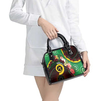 Long God Yumi Stanap Vanuatu Shoulder Handbag Tropical Flowers Aboriginal Pattern