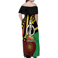 Tamtam Drum Vanuatu Family Matching Off Shoulder Maxi Dress and Hawaiian Shirt Boar Tusk Aboriginal Flag Style LT14 - Polynesian Pride
