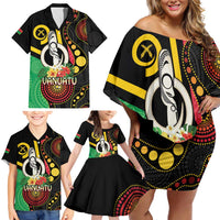 Tamtam Drum Vanuatu Family Matching Off Shoulder Short Dress and Hawaiian Shirt Boar Tusk Aboriginal Flag Style LT14 - Polynesian Pride