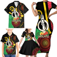 Tamtam Drum Vanuatu Family Matching Short Sleeve Bodycon Dress and Hawaiian Shirt Boar Tusk Aboriginal Flag Style LT14 - Polynesian Pride
