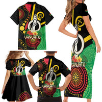 Tamtam Drum Vanuatu Family Matching Short Sleeve Bodycon Dress and Hawaiian Shirt Boar Tusk Aboriginal Flag Style LT14 - Polynesian Pride