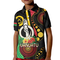 Tamtam Drum Vanuatu Kid Polo Shirt Boar Tusk Aboriginal Flag Style LT14 Kid Black - Polynesian Pride