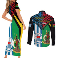 Vanuatu And West Papua Couples Matching Short Sleeve Bodycon Dress and Long Sleeve Button Shirts Coat Of Arms Mix Flag Style LT14 - Polynesian Pride