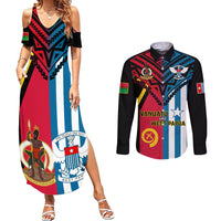 Vanuatu And West Papua Couples Matching Summer Maxi Dress and Long Sleeve Button Shirts Coat Of Arms Mix Flag Style LT14 Black - Polynesian Pride
